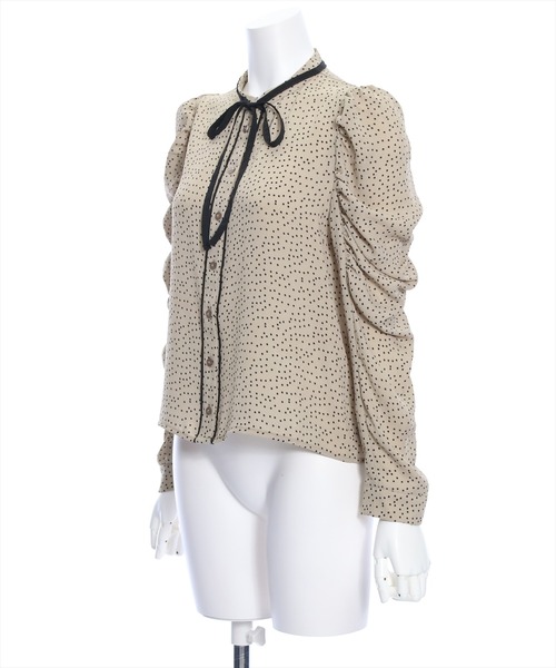 clear（クリア）の「≪再入荷≫リボン付きドットブラウス［大人 カジュアル 着回し力抜群］（シャツ/ブラウス・レディース・ベージュ/ブラック/オフホワイト・F）」の4枚目の写真