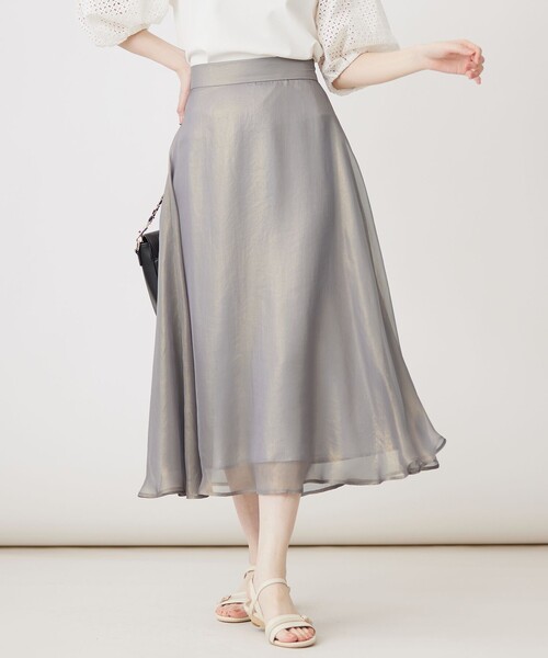 ANY SIS(エニィスィス)の「箔ヴィンテージライクシフォン スカート(スカート・レディース・ライトグレー系/ピンク系・1/3/2)」の2枚目の写真