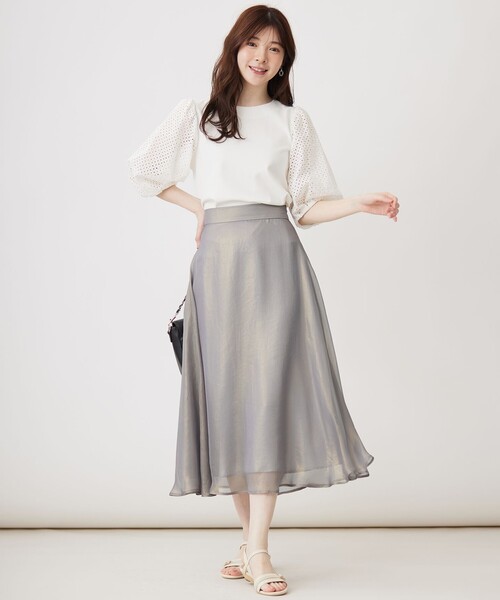 ANY SIS(エニィスィス)の「箔ヴィンテージライクシフォン スカート(スカート・レディース・ライトグレー系/ピンク系・1/3/2)」の6枚目の写真