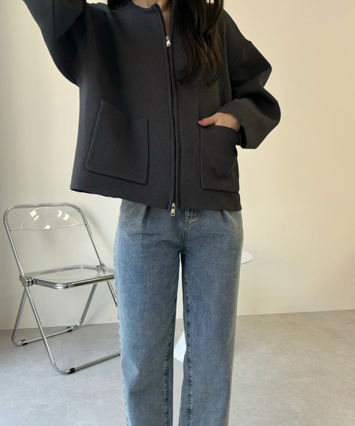 Ada.（エイダ）の「ポケット付き ジップ ニット ブルゾン（ブルゾン・レディース・オフホワイト/ブラック/グレー/ネイビー/ブラウン/チャコールグレー・FREE）」の12枚目の写真