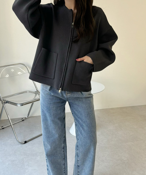 Ada.（エイダ）の「ポケット付き ジップ ニット ブルゾン（ブルゾン・レディース・オフホワイト/ブラック/グレー/ネイビー/ブラウン/チャコールグレー・FREE）」の13枚目の写真