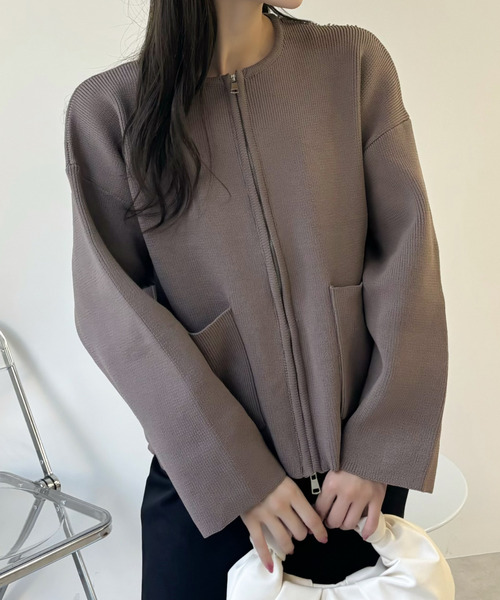 Ada.（エイダ）の「ポケット付き ジップ ニット ブルゾン（ブルゾン・レディース・オフホワイト/ブラック/グレー/ネイビー/ブラウン/チャコールグレー・FREE）」の20枚目の写真