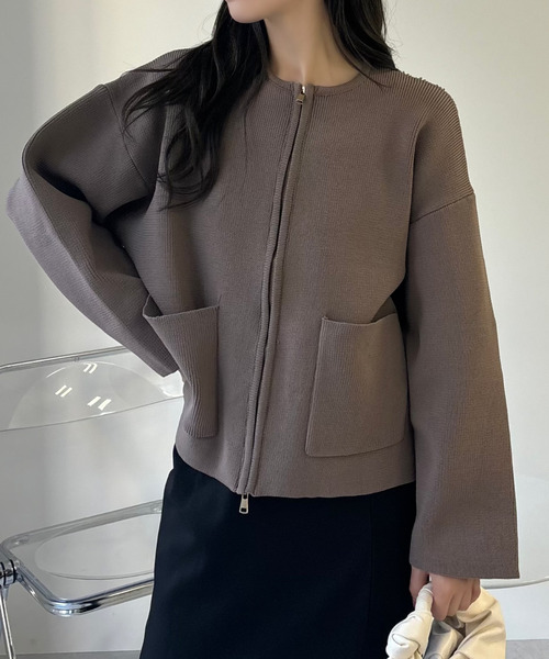 Ada.（エイダ）の「ポケット付き ジップ ニット ブルゾン（ブルゾン・レディース・オフホワイト/ブラック/グレー/ネイビー/ブラウン/チャコールグレー・FREE）」の14枚目の写真