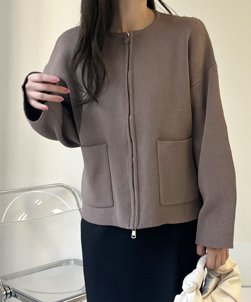 セール】ポケット付き ジップ ニット ブルゾン（ブルゾン）｜Ada