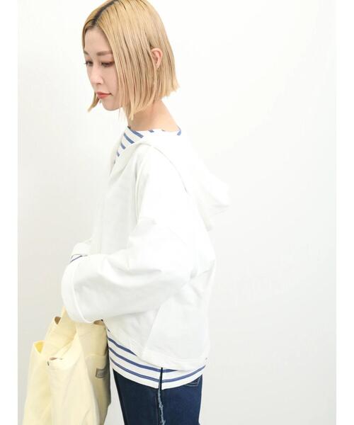 Samansa Mos2 blue（サマンサモスモスブルー）の「◎ミニ裏毛スキッパーパーカー（Tシャツ/カットソー・レディース・ブラック/トップグレー/オフホワイト・F）」の15枚目の写真