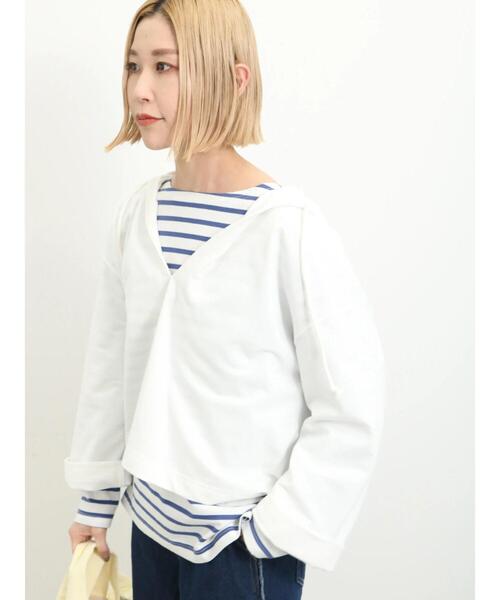 Samansa Mos2 blue（サマンサモスモスブルー）の「◎ミニ裏毛スキッパーパーカー（Tシャツ/カットソー・レディース・ブラック/トップグレー/オフホワイト・F）」の12枚目の写真