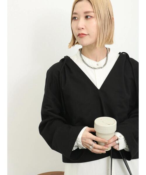 Samansa Mos2 blue（サマンサモスモスブルー）の「◎ミニ裏毛スキッパーパーカー（Tシャツ/カットソー・レディース・ブラック/トップグレー/オフホワイト・F）」の10枚目の写真