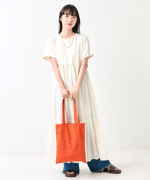 LIMI feu ドット 異素材切替 ドッキングワンピース