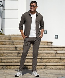 SOMEDIFF（サムディフ）の「セットアップ 上下セット メンズ 楊柳 7分袖シャツ 長袖シャツ スキニーパンツ 春服（セットアップ）」