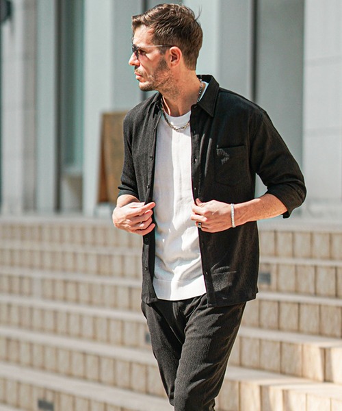 SOMEDIFF（サムディフ）の「セットアップ 上下セット メンズ 楊柳 7分袖シャツ 長袖シャツ スキニーパンツ 春服（セットアップ・メンズ・グリーン/ブラック/ベージュ/グリーン系その他/ベージュ系その他/ブラック系その他・M/XL/L）」の18枚目の写真