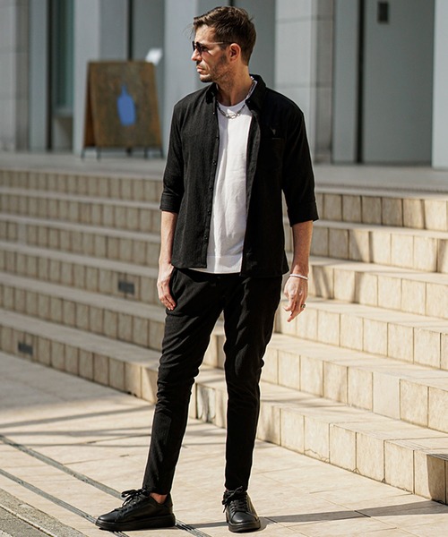 SOMEDIFF（サムディフ）の「セットアップ 上下セット メンズ 楊柳 7分袖シャツ 長袖シャツ スキニーパンツ 春服（セットアップ・メンズ・グリーン/ブラック/ベージュ/グリーン系その他/ベージュ系その他/ブラック系その他・M/XL/L）」の16枚目の写真