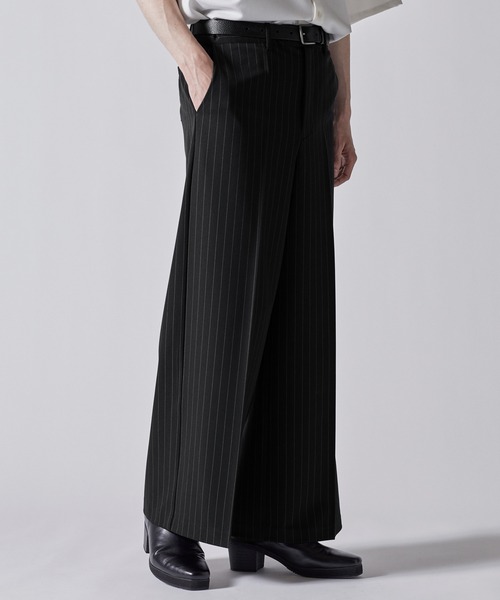 CLEL ヴィンテージデザインベルテッドフレア合皮パンツ　ブラック系 CLEL】Vintage Design Belted Flare Pants/ヴィンテージデザイン