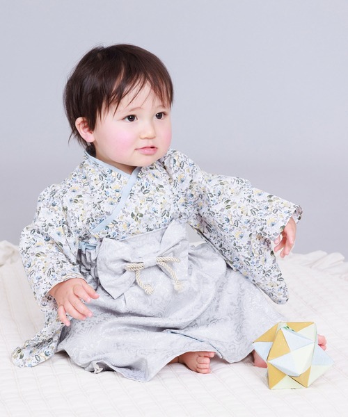 SweetMommy（スウィートマミー）の「【新色】3WAY コットン×ジャガード　2ピース袴ロンパース [こどもの日 端午の節句]  [誕生日 記念日 お食い初め お宮参り 七五三]（着物・キッズ・ホワイト/ピンク/サーモンピンク/グレイッシュブルー/ラベンダー/ブルーグレー/ホワイト×グレー/ベージュ/グレー×サックスブルー/グレイッシュベージュ/ネイビー/ブルー系その他・90/50-70/80）」の4枚目の写真