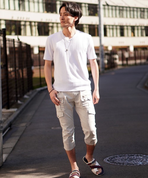 HIDEAWAYS NICOLE(ハイダウェイニコル)の「ブリスターストライプVネック半袖プルオーバー(Tシャツ/カットソー・メンズ・ホワイト×ブラック/ブラック/ホワイト/ブラック×ホワイト・MEDIUM/LARGE/X-LARGE)」の18枚目の写真