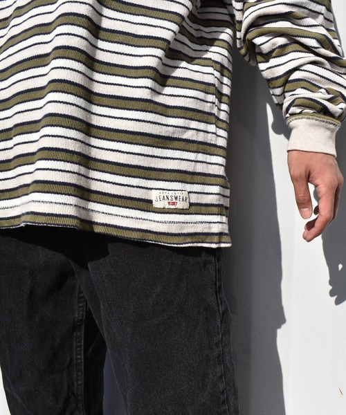 (古着)90s USA製 levi's ヘンリーネックボーダーTシャツ 柄 古着 90s Levi's マルチ ボーダー ヘンリーネック リブ編