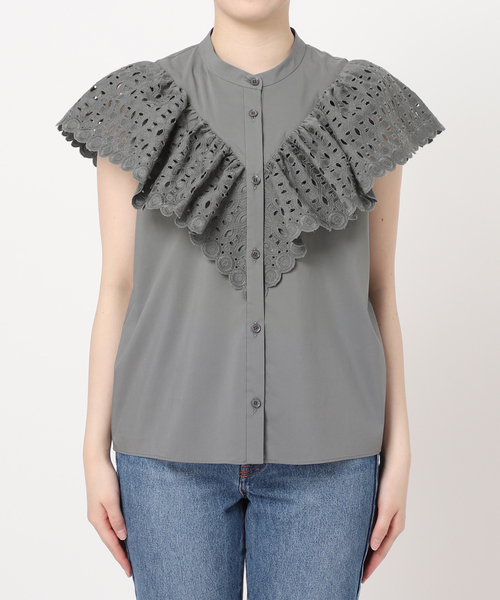 Noble（ノーブル）の「スカラ刺繍フリルブラウス（シャツ/ブラウス