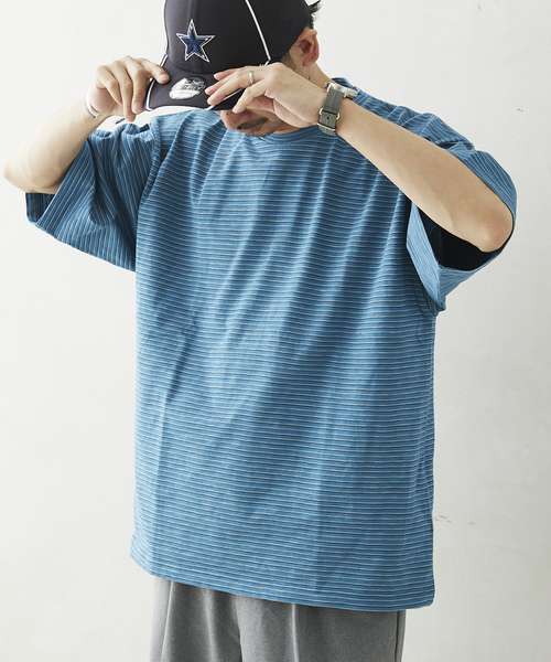 JOURNAL STANDARD relume（ジャーナルスタンダード　レリューム）の「【NATION WIDE / ネーションワイド】 ボーダーTシャツ（Tシャツ/カットソー・メンズ・ライトブルー/チャコールグレー/ホワイト×ホワイト・LARGE/MEDIUM）」の4枚目の写真