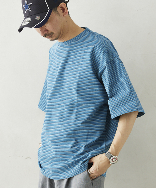 JOURNAL STANDARD relume（ジャーナルスタンダード　レリューム）の「【NATION WIDE / ネーションワイド】 ボーダーTシャツ（Tシャツ/カットソー・メンズ・ライトブルー/チャコールグレー/ホワイト×ホワイト・LARGE/MEDIUM）」の6枚目の写真