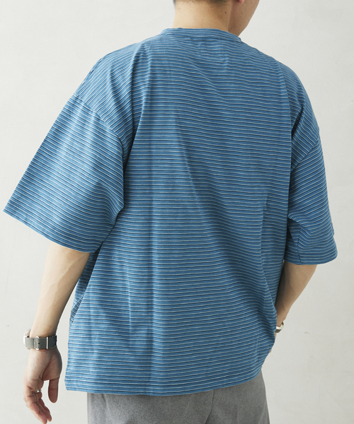 JOURNAL STANDARD relume（ジャーナルスタンダード　レリューム）の「【NATION WIDE / ネーションワイド】 ボーダーTシャツ（Tシャツ/カットソー・メンズ・ライトブルー/チャコールグレー/ホワイト×ホワイト・LARGE/MEDIUM）」の7枚目の写真