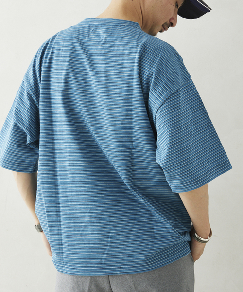 JOURNAL STANDARD relume（ジャーナルスタンダード　レリューム）の「【NATION WIDE / ネーションワイド】 ボーダーTシャツ（Tシャツ/カットソー・メンズ・ライトブルー/チャコールグレー/ホワイト×ホワイト・LARGE/MEDIUM）」の8枚目の写真