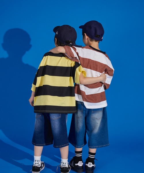 PAIRMANON STREET(ペアマノンストリート)の「【PAIRMANON STREET】天竺 ワイドボーダー 胸刺繍 半袖 Tシャツ(Tシャツ/カットソー・キッズ・グリーン/ブラウン/ブラック/イエロー/ネイビー・130/90/110/140/150/120/100)」の11枚目の写真