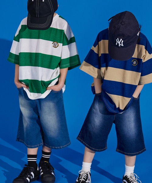 PAIRMANON STREET(ペアマノンストリート)の「【PAIRMANON STREET】天竺 ワイドボーダー 胸刺繍 半袖 Tシャツ(Tシャツ/カットソー・キッズ・グリーン/ブラウン/ブラック/イエロー/ネイビー・130/90/110/140/150/120/100)」の16枚目の写真