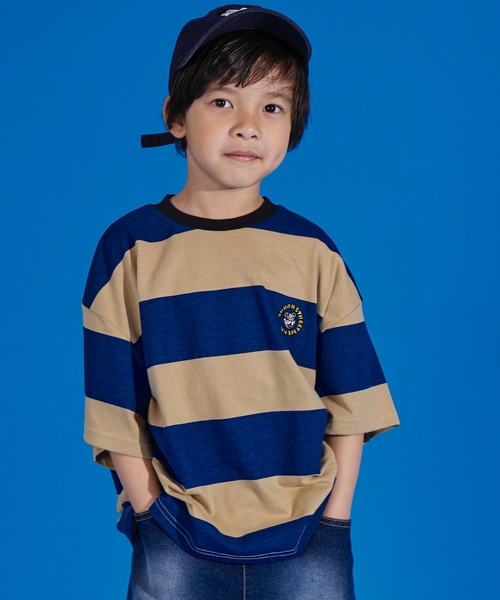 PAIRMANON STREET(ペアマノンストリート)の「【PAIRMANON STREET】天竺 ワイドボーダー 胸刺繍 半袖 Tシャツ(Tシャツ/カットソー・キッズ・グリーン/ブラウン/ブラック/イエロー/ネイビー・130/90/110/140/150/120/100)」の18枚目の写真