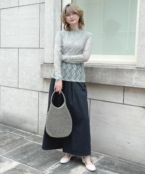 F i.n.t（フィント）の「フラワーチェックレースシアートップス/F&A/fint（Tシャツ/カットソー・レディース・ミント/オフホワイト・FREE）」の4枚目の写真