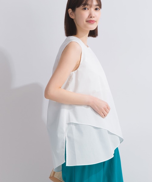 PICCIN（ピッチン）の「ノースリーブフレアブラウス（シャツ/ブラウス・レディース・ブラック/オフホワイト/サックスブルー・M）」の5枚目の写真