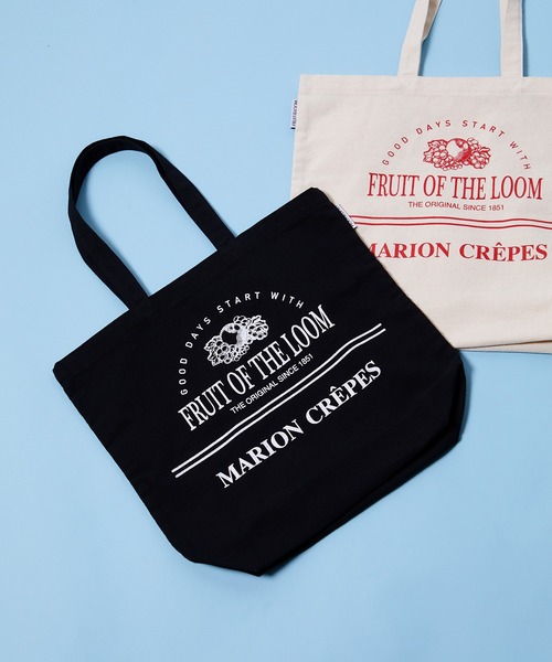 FRUIT OF THE LOOM(フルーツオブザルーム)の「【MARION CREPES × FRUIT OF THE LOOM】マリオンクレープ × フルーツオブザルーム TOTE BAG B(トートバッグ・レディース・ブラック/オフホワイト・FREE)」の1枚目の写真