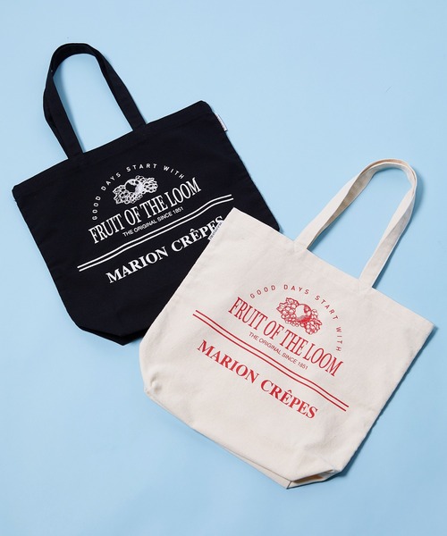 FRUIT OF THE LOOM(フルーツオブザルーム)の「【MARION CREPES × FRUIT OF THE LOOM】マリオンクレープ × フルーツオブザルーム TOTE BAG B(トートバッグ・レディース・ブラック/オフホワイト・FREE)」の3枚目の写真