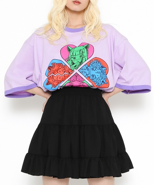 PUNYUS(プニュズ)の「恋愛しようぜ若者ビッグリンガーTシャツ(Tシャツ/カットソー・レディース・ホワイト/グリーン/ブルー/パープル・3/4)」の13枚目の写真