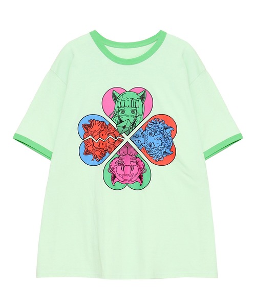 PUNYUS(プニュズ)の「恋愛しようぜ若者ビッグリンガーTシャツ(Tシャツ/カットソー・レディース・ホワイト/グリーン/ブルー/パープル・3/4)」の19枚目の写真