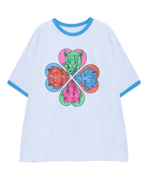 PUNYUS(プニュズ)の「恋愛しようぜ若者ビッグリンガーTシャツ(Tシャツ/カットソー・レディース・ホワイト/グリーン/ブルー/パープル・3/4)」の21枚目の写真