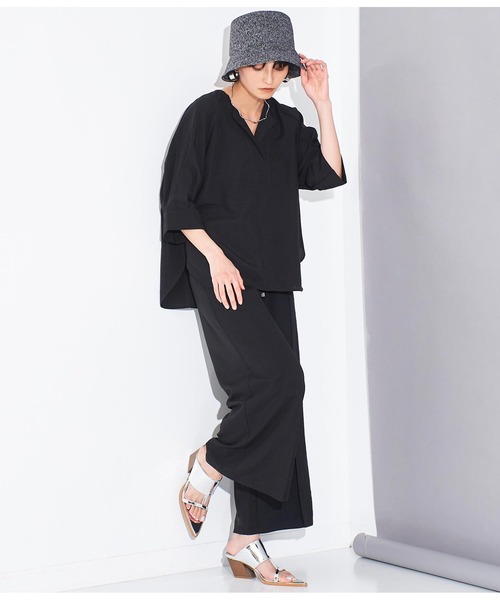 Settimissimo（セッティミッシモ）の「リネンタッチリブ切替ワイドパンツ（その他パンツ・レディース・ブラック/ベージュ・FREE）」の8枚目の写真