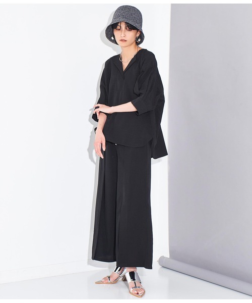 Settimissimo（セッティミッシモ）の「リネンタッチリブ切替ワイドパンツ（その他パンツ・レディース・ブラック/ベージュ・FREE）」の7枚目の写真