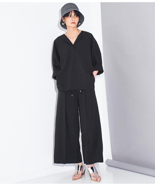 Settimissimo（セッティミッシモ）の「リネンタッチリブ切替ワイドパンツ（その他パンツ・レディース・ブラック/ベージュ・FREE）」の6枚目の写真