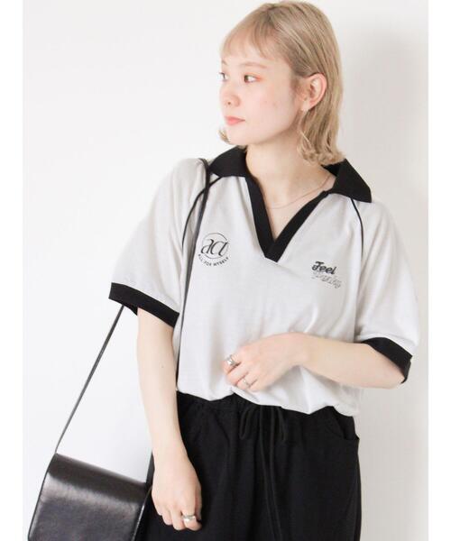 ehka sopo(エヘカソポ)の「ゲームシャツ(Tシャツ/カットソー・レディース・グリーン/オフホワイト/サックスブルー/ネイビー・F)」の2枚目の写真