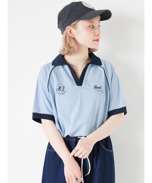 ehka sopo(エヘカソポ)の「ゲームシャツ(Tシャツ/カットソー・レディース・グリーン/オフホワイト/サックスブルー/ネイビー・F)」の4枚目の写真