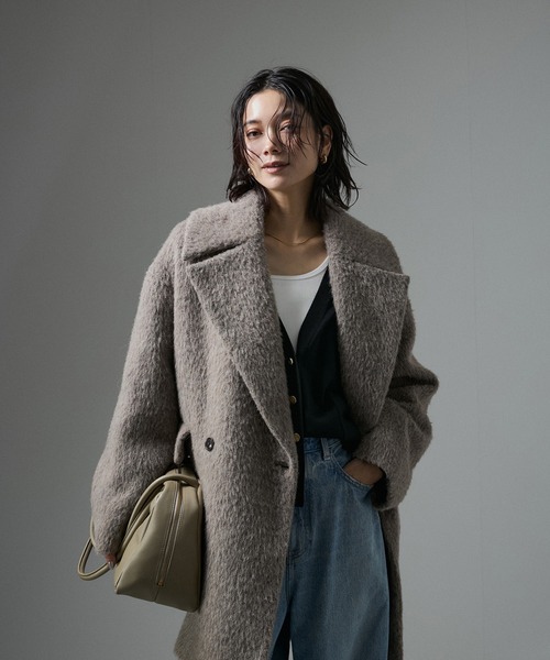 SALON adam et rope'（サロン アダム エ ロペ）の「Vネックニットカーディガン【セットアップ対応・洗える】（カーディガン/ボレロ・レディース・ベージュ系その他/ブラック/オフホワイト・FREE）」の6枚目の写真