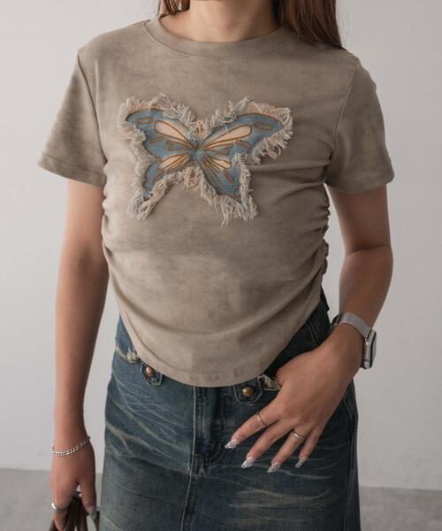 dispark（ディスパーク）の「DISPARK/サイドギャザーバタフライT（Tシャツ/カットソー・レディース・ベージュ/ブラック・FREE）」の15枚目の写真