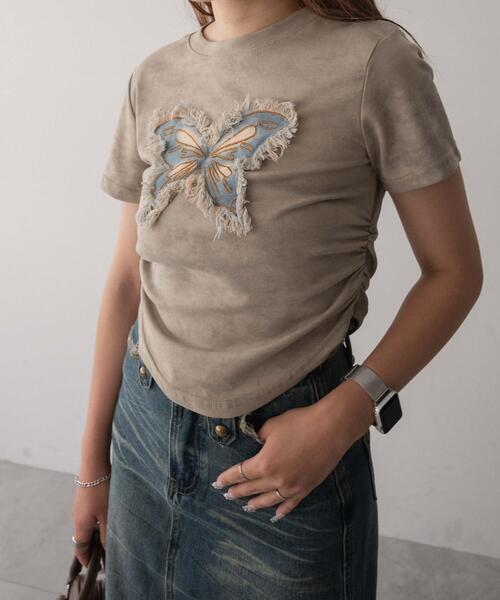 dispark（ディスパーク）の「DISPARK/サイドギャザーバタフライT（Tシャツ/カットソー・レディース・ベージュ/ブラック・FREE）」の18枚目の写真