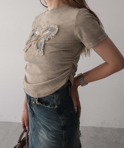 dispark（ディスパーク）の「DISPARK/サイドギャザーバタフライT（Tシャツ/カットソー・レディース・ベージュ/ブラック・FREE）」の19枚目の写真