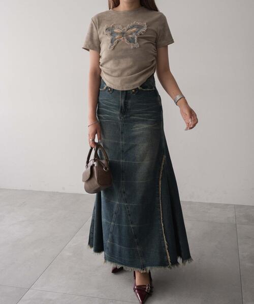 dispark（ディスパーク）の「DISPARK/サイドギャザーバタフライT（Tシャツ/カットソー・レディース・ベージュ/ブラック・FREE）」の12枚目の写真