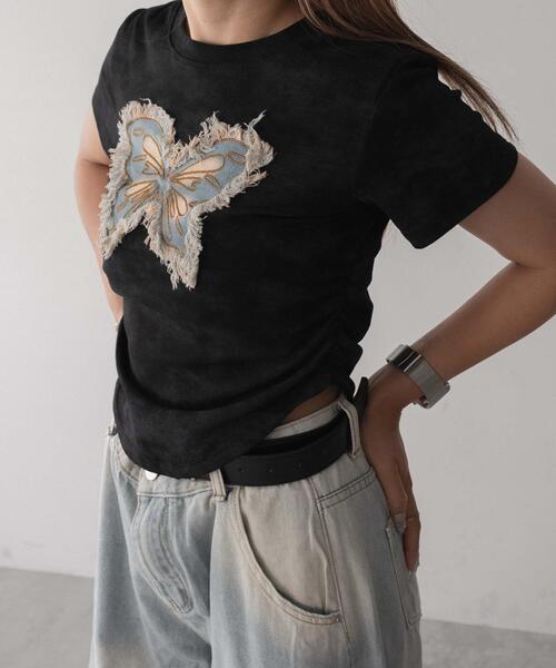 dispark（ディスパーク）の「DISPARK/サイドギャザーバタフライT（Tシャツ/カットソー・レディース・ベージュ/ブラック・FREE）」の13枚目の写真