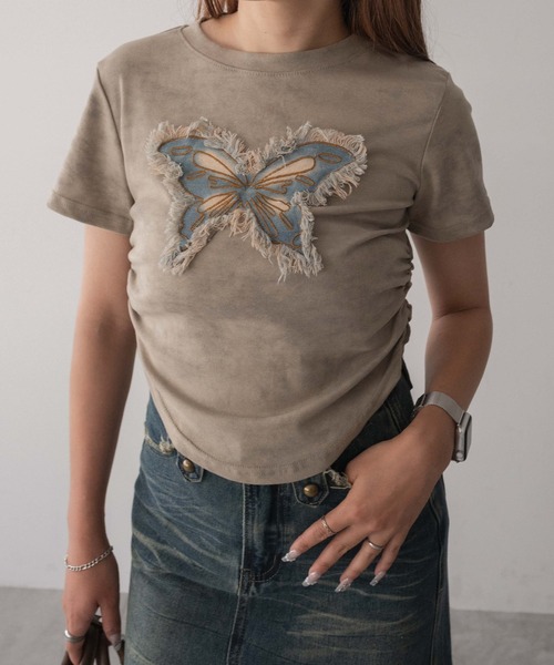 dispark（ディスパーク）の「DISPARK/サイドギャザーバタフライT（Tシャツ/カットソー・レディース・ベージュ/ブラック・FREE）」の8枚目の写真