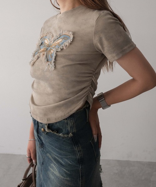 dispark（ディスパーク）の「DISPARK/サイドギャザーバタフライT（Tシャツ/カットソー・レディース・ベージュ/ブラック・FREE）」の10枚目の写真