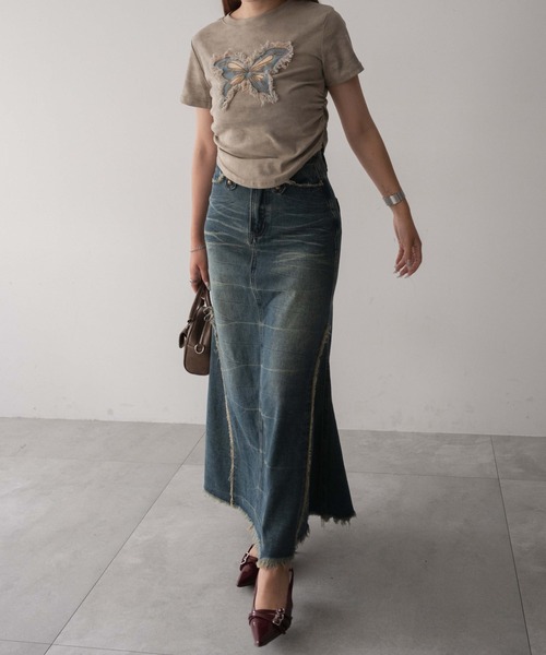 dispark（ディスパーク）の「DISPARK/サイドギャザーバタフライT（Tシャツ/カットソー・レディース・ベージュ/ブラック・FREE）」の4枚目の写真