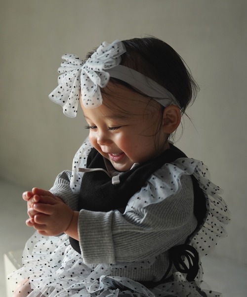 MAKE YOUR DAY（メイクユアデイ）の「ドットチュールベビーヘアバンド（その他ベビー用品・キッズ・ピンク/ブラック/アイボリー・FREE）」の4枚目の写真