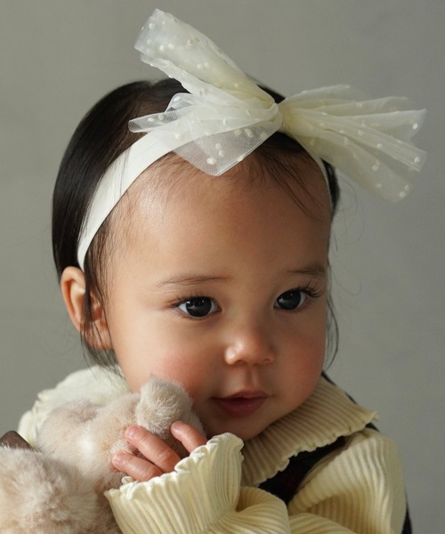 MAKE YOUR DAY（メイクユアデイ）の「ドットチュールベビーヘアバンド（その他ベビー用品・キッズ・ピンク/ブラック/アイボリー・FREE）」の6枚目の写真